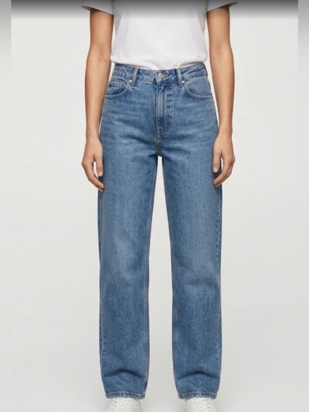 Mango High-Rise Straight-Leg Denim Jeans in Blue